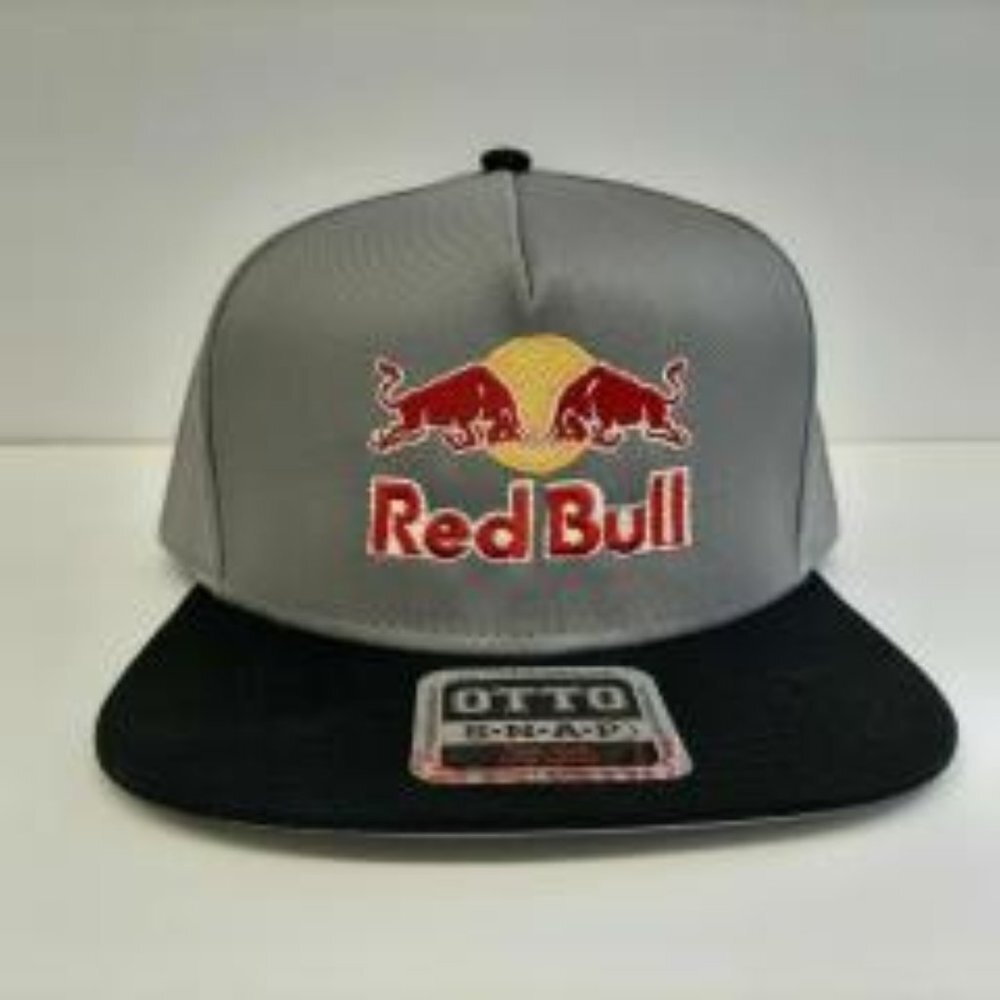 Red Bull Flat Bill Snapback Gray & Black Embroidered Solid Full Cover